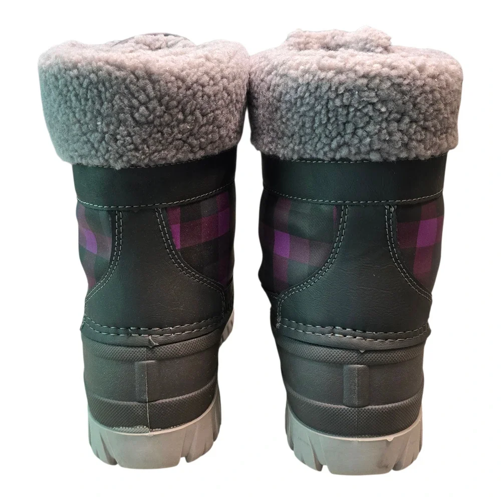 Storm by Cougar Carlisle Waterproof Winter Boots Womens 8 Charcoal Orchid Plaid